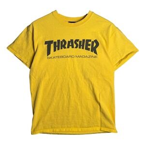 Thrasher Skateboard Magazine Logo T-Shirt Mens Medium Yellow Short Sleeve Tee